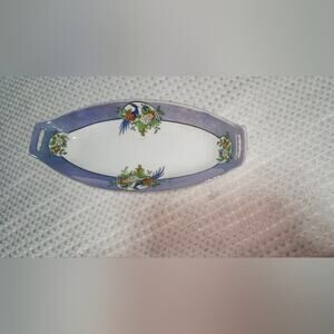 NORITAKE EUC 1920'S VINTAGE LUSTERWARE PEACOCK FLOWER VEGGIE DISH